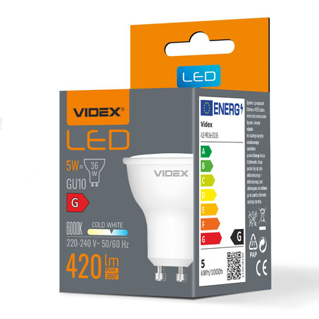 Żarówka LED GU10 Reflektor 5W = 36W 420lm 6000K Zimna 120° Videx