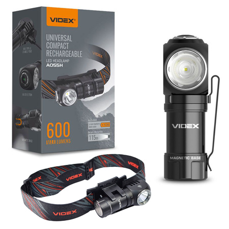 Latarka Reczna Czołowa Akumulatorowa LED 10W 600lm 4 Tryby Pracy USB-C Wodoszczelna IP68 Videx