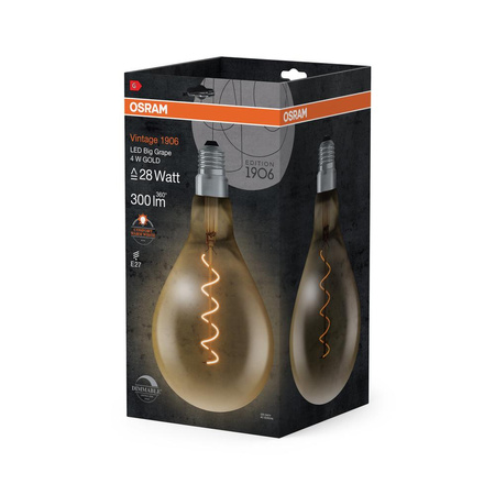 Żarówka LED Dekoracyjna A160 E27 4W = 28W 300lm 2000K Ciepła 300° Ściemnialna Vintage 1906 Osram