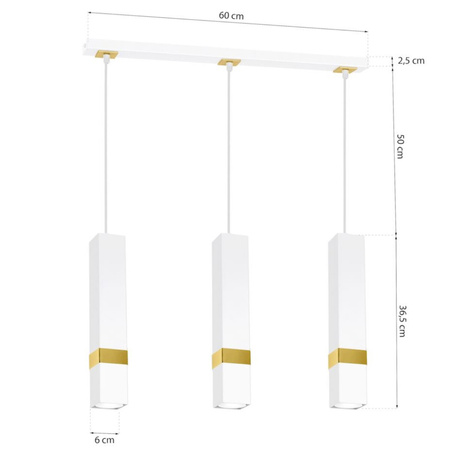 Lampa wisząca Tuba Zwis VIDAR Biały + złoty 3x GU10 Milagro Metal Styl nowoczesny