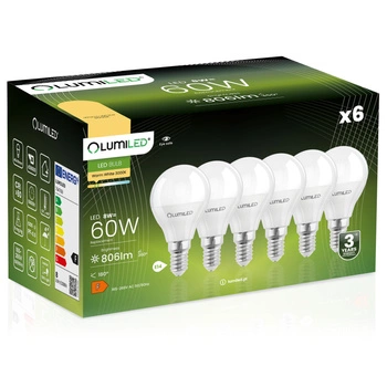 Zestaw 6x Żarówka LED E14 P40 8W = 60W 806lm 3000K Ciepła 180° LUMILED