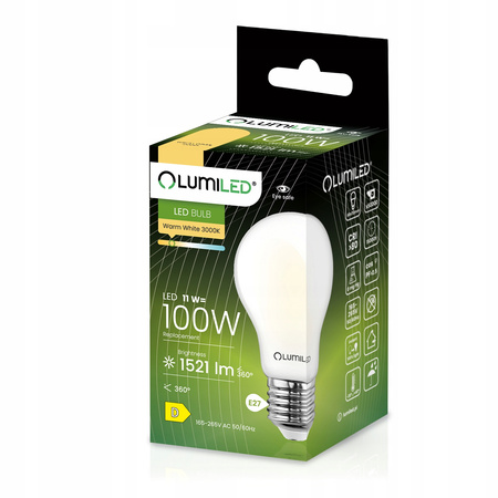 Zestaw 6x Żarówka LED E27 A60 11W = 100W 1521lm 3000K Ciepła 360° Filament Mleczna LUMILED