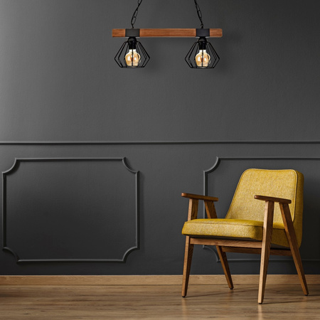 Lampa wisząca ULF 2xE27 60W Drewniana Belka Czarna MLP6192 Milagro Metal + Drewno
