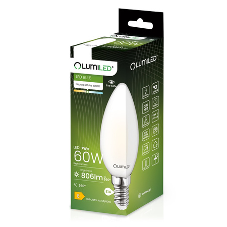 Zestaw 6x Żarówka LED ŚWIECA B35 E14 7W = 60W 806lm 4000K Neutralna 360° Filament Mleczna LUMILED