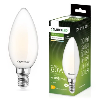 Żarówka LED E14 B35 7W = 60W 806lm 4000K Neutralna 360° Filament LUMILED