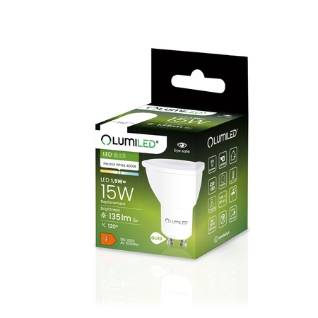 Zestaw 10x Żarówka LED GU10 1,5W = 15W 135lm 4000K Neutralna 120° LUMILED