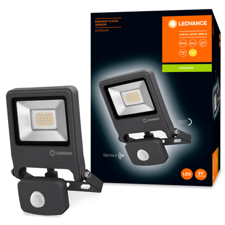 Naświetlacz LED Reflektor Zewnętrzny Lampa 20W 1700lm 3000K IP44 Szary Z Czujnikiem Ruchu i Zmierzchu Endura Ledvance