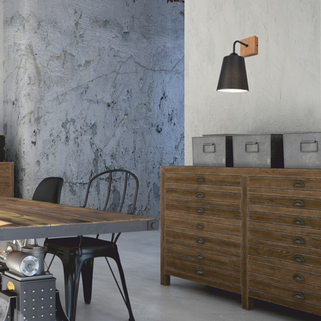 Lampa Ścienna Kinkiet LULA E27 Czarny Dębowy KM-1.200 Lamkur