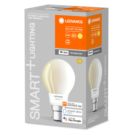 Żarówka LED B22d A60 6W = 60W 2700K Ciepła 806lm 300° Filament LEDVANCE SMART+ WIFI Ściemnialna