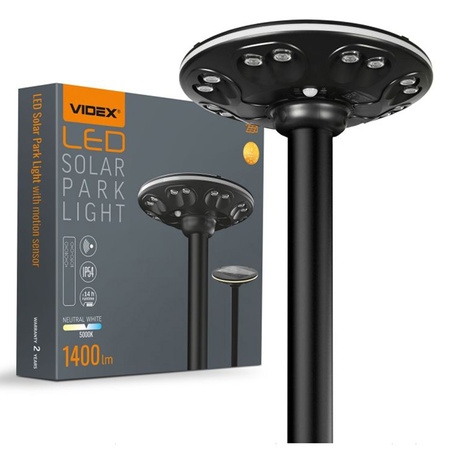 Lampa LED Solarna Uliczna Ogrodowa z Czujnikiem Ruchu 15W 1400lm 3000K-5000K CCT Czarna VL-GLSO-1254-S Videx