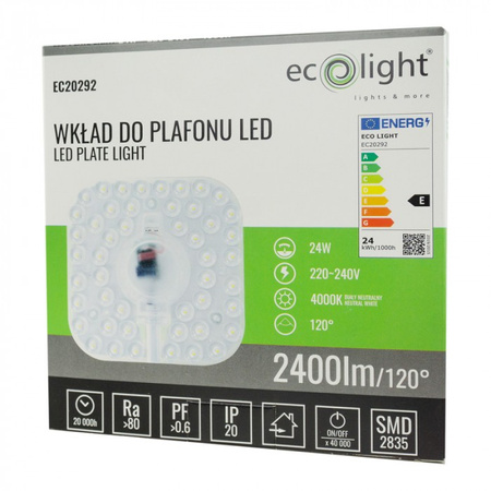 Moduł LED Wkład do Plafonu Panelu Lampy 24W 4000K Barwa Neutralna 2400lm Ecolight