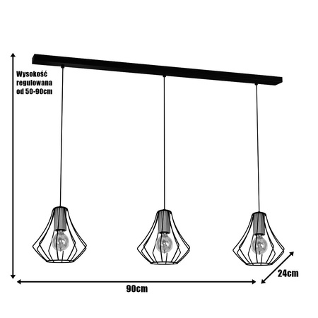 Lampa wisząca sufitowa WILL 3x E27 LOFT Czarna Metal + drewno Milagro