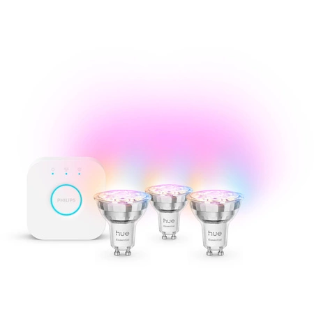 3x Żarówka LED GU10 Reflektor PAR16 4,7W = 50W 345lm 2200-6500K CCT + RGB SMART Inteligentna Bluetooth ZigBee White and Color Ambiance + Mostek Bridge Zestaw Startowy Philips HUE