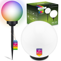Lampa Solarna Ogrodowa LED ATRIS Wbijana Naziemna Biała Kula 25cm RGB LUMILED