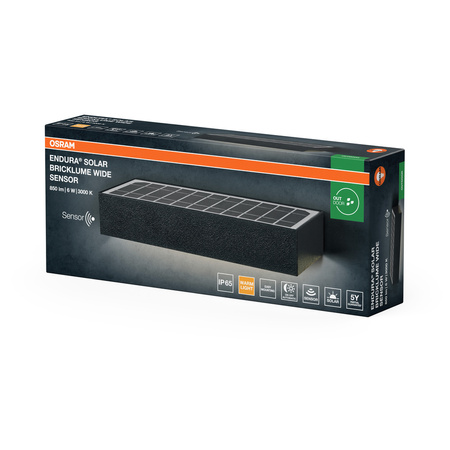Kinkiet Solarny Ogrodowy Lampa Elewacyjna Zewnętrzna LED z Czujnikiem Ruchu i Zmierzchu 6W 850lm 3000K Ciepła Szary IP65 Endura Osram