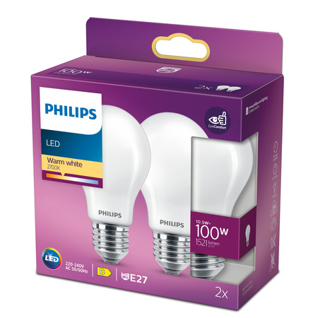 2x Żarówka LED E27 A60 10.5W = 100W 1521lm 2700K Ciepła FILAMENT LED Classic Philips