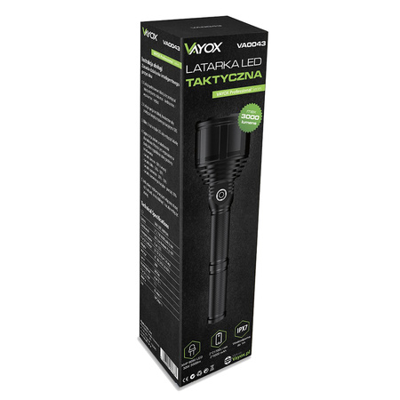 Latarka LED Taktyczna Akumulatorowa Wojskowa Ręczna USB XHP9090 3000lm long Pro VA0043 Vayox