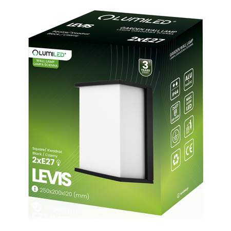 Lampa Ogrodowa Zewnętrzna Ścienna Kinkiet Elewacyjny 2x E27 Prostokątny LEVIS LUMILED