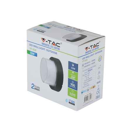 Kinkiet ścienny LED 12W 3000K IP65 Czarny Okrągły VT-828 V-TAC