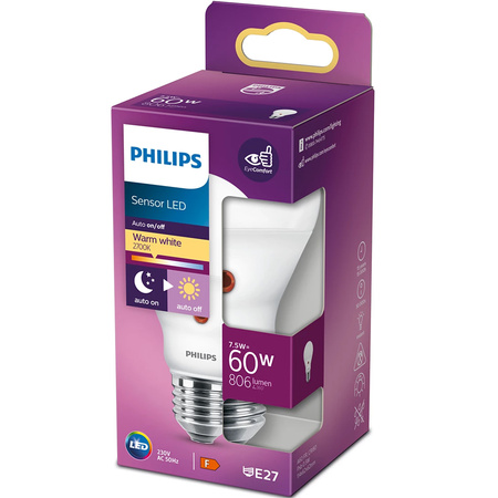 Żarówka LED E27 A60 7.5W = 60W 806lm 2700K Ciepła 250° z czujnikiem zmierzchu PHILIPS