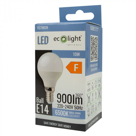 Żarówka LED Kulka P45 E14 10W 900lm 6500K Zimna Ecolight