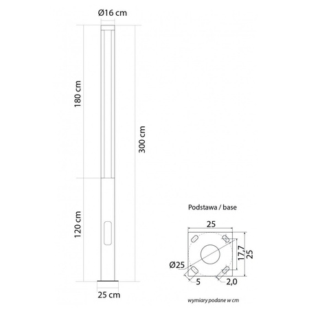 Lampa Zewnętrzna Latarnia LED Słupek Ogrodowy FAN MAX 300cm 44W 4000K IP65 Su-Ma