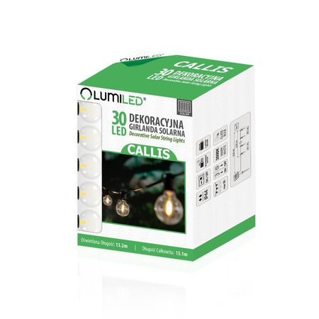 Girlanda Solarna Ogrodowa 30x LED Ozdobne Kuleczki 15,17m Ciepła 3000K + Pilot CALLIS LUMILED