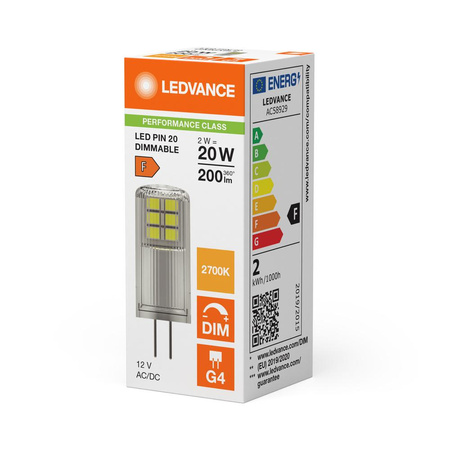 Żarówka LED Kapsułka G4 2W = 20W 200lm 2700K Ciepła 320° 12V Ściemnialna Ledvance