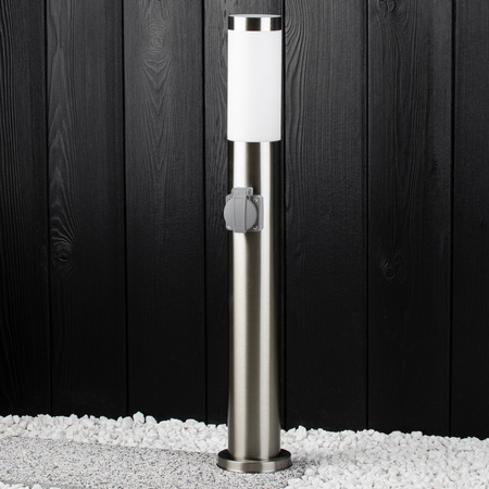 Lampa Ogrodowa Zewnętrzna E27 SREBRNY SŁUPEK 65cm z Gniazdem 230V