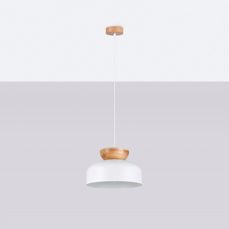 Lampa Sufitowa Wisząca Zwis E27 Okrągła Naturalne Drewno Skandynawska Marion Sollux