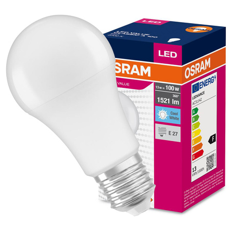 Żarówka LED A60 E27 13W = 100W 1521lm 4000K Neutralna 200° VALUE CLASSIC Osram