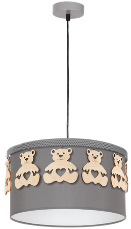 Lampa wisząca MIŚ 1xE27 Dziecięca Drewniane Misie Szara MLP4961 Milagro Metal + Tkanina + Drewno