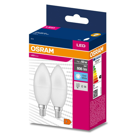 2x Żarówka LED B39 Świeczka E14 7.5W = 60W 806lm 4000K Neutralna 200° VALUE CLASSIC Osram