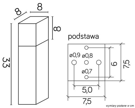 Lampa Ogrodowa Zewnętrzna Stojąca SŁUPEK Cube CB-330 BL E27 33cm Su-Ma
