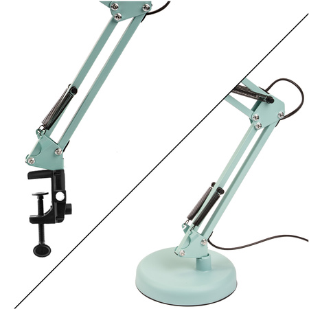 Lampka Biurkowa Kreślarska Stołowa E27 TOBI Pastelowa Niebieska Lumiled + uchwyt na blat