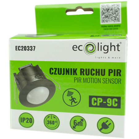Czujnik Ruchu i Zmierzchu PIR Podtynkowy 360° 6m Wewnętrzny Czarny