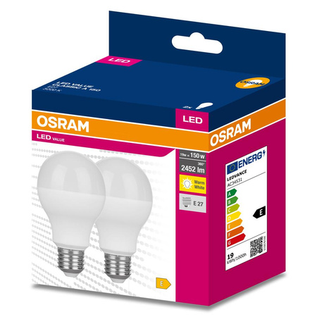 2x Żarówka LED A68 E27 19W = 150W 2451lm 3000K Ciepła 200° VALUE CLASSIC Osram