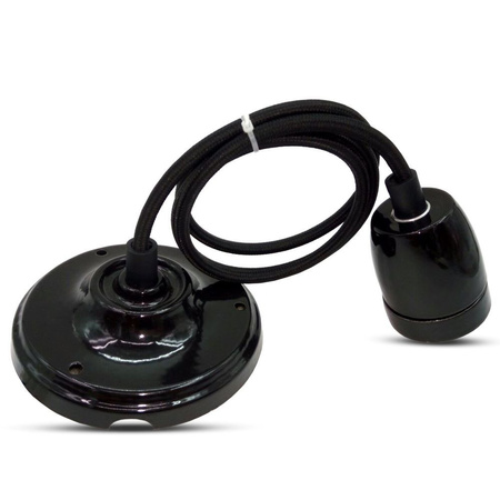 Lampa Wisząca Oprawa E27 Porcelanowy klosz czarny z kablem VT-7998 V-TAC