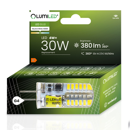 Żarówka LED G4 Kapsułka 4W = 30W 380lm 4000K Neutralna 360° 12V LUMILED