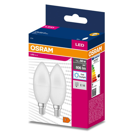 2x Żarówka LED B39 Świeczka E14 7.5W = 60W 806lm 6500K Zimna 200° VALUE CLASSIC Osram
