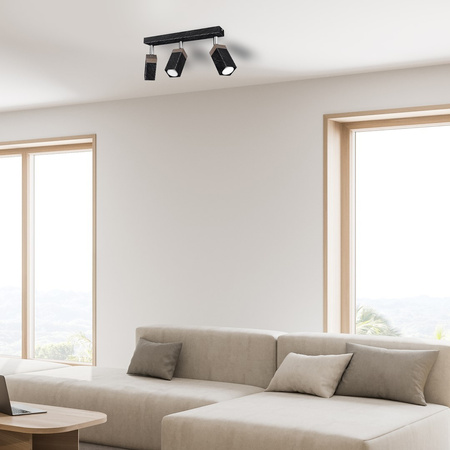 Lampa Sufitowa SOLO SAWN Czarna Patyna Drewniana 3x mini GU10 Milagro