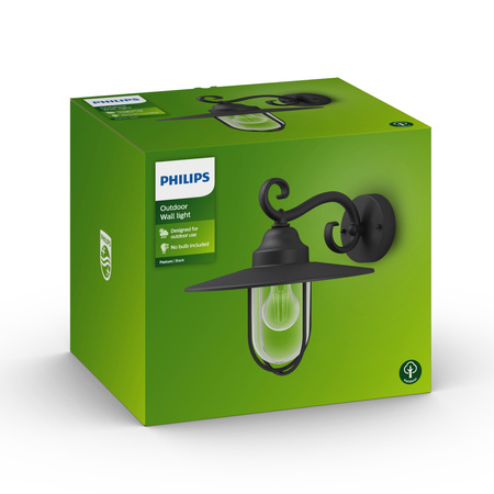 Kinkiet Ogrodowy Lampa Elewacyjna Zewnętrzna LATARNIA E27 IP44 Czarna Pasture Philips