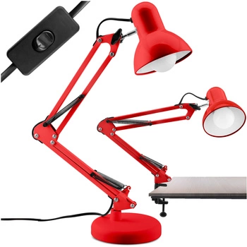 Lampka Biurkowa Kreślarska Stołowa E27 TOBI Czerwona Lumiled + uchwyt na blat