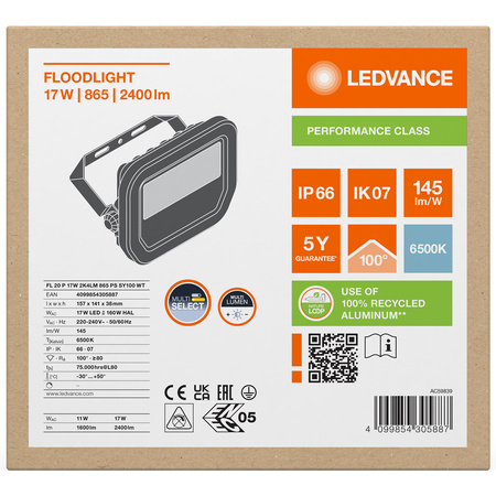 Naświetlacz LED Reflektor Zewnętrzny Lampa 17W 2400lm 6500K IP66 Biały Floodlight Ledvance