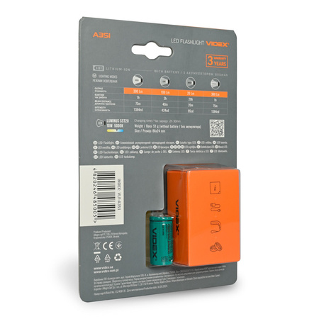 Latarka Ręczna Akumulatorowa LED 3 Barwy Światła 20W 300lm 5000K Czarna IP67 Videx