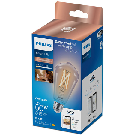 Żarówka LED E27 Edison ST64 7W = 60W 806lm 2700-6500K TW FILAMENT Inteligentna SMART WiFi Bluetooth Aplikacja WiZ Philips