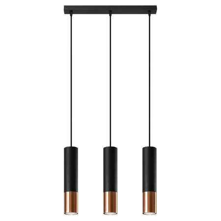 Lampa Sufitowa Oprawa Natynkowa SPOT TUBA 3x GU10 Wisząca Zwis Tubularna Czarna Miedź Nowoczesna Loopez Sollux