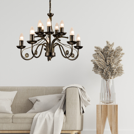 Lampa Wisząca Sufitowa DONATO 10xE14 Żyrandol Czarna Klasyczna LM-10.29 Lamkur