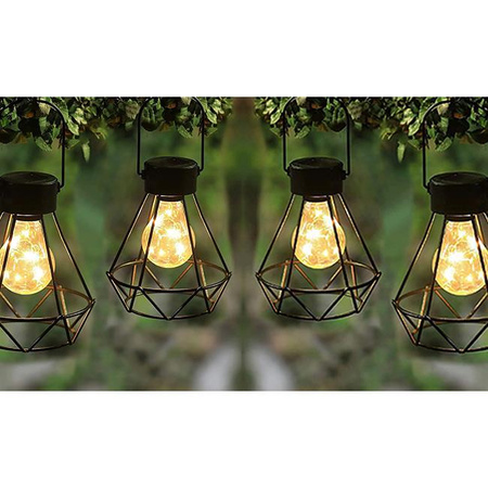 Lampa Solarna Wisząca LED Zewnętrzna Ogrodowa Latarenka 3000K IP44 Czujnik Zmierzchu