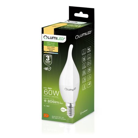 6x Żarówka LED E14 Świeczka BA35 8W = 60W 806lm 3000K Ciepła 180° LUMILED